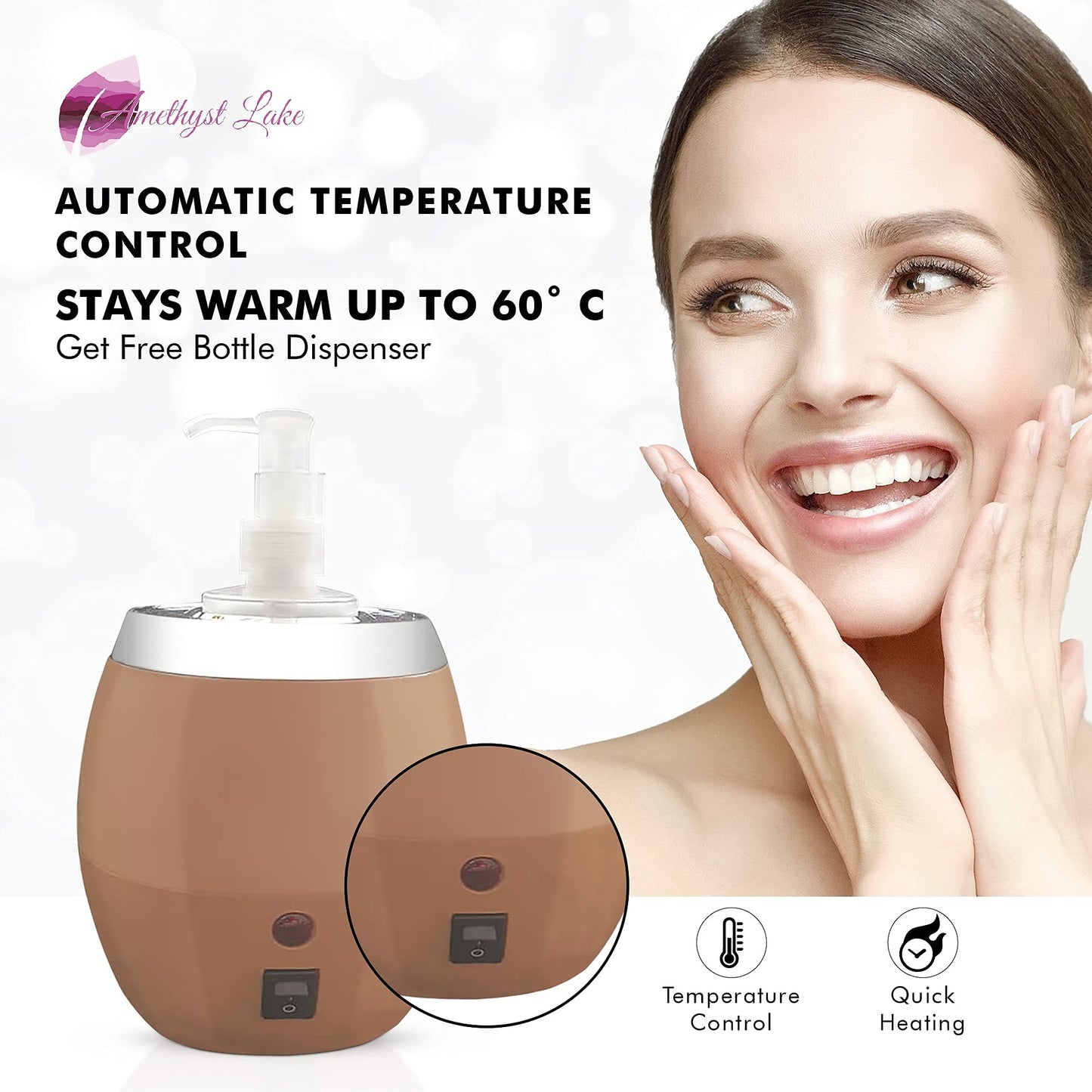 Massage Oil Warmer Bottle by AMETHYST LAKE, Bottle Warmer Dispenser Heater,1 Bottle Warmer for Oil, Lotion & Cream, Oil Heater Beauty Salon Treatment Equipment.