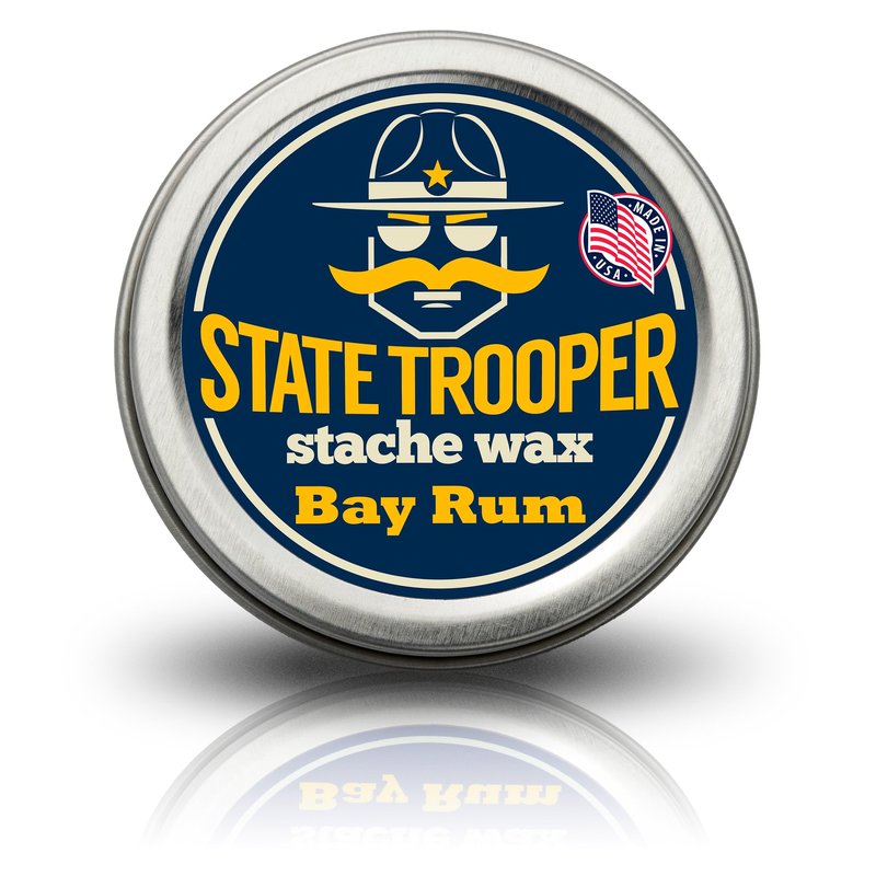 State Trooper Bay Rum - Medium Hold Mustache Wax with Beeswax, Coconut Oil & Lanolin – Natural Moustache Grooming & Styling - Nourishing Moustache Conditioner & Sculpting - 2 Ounce Tin