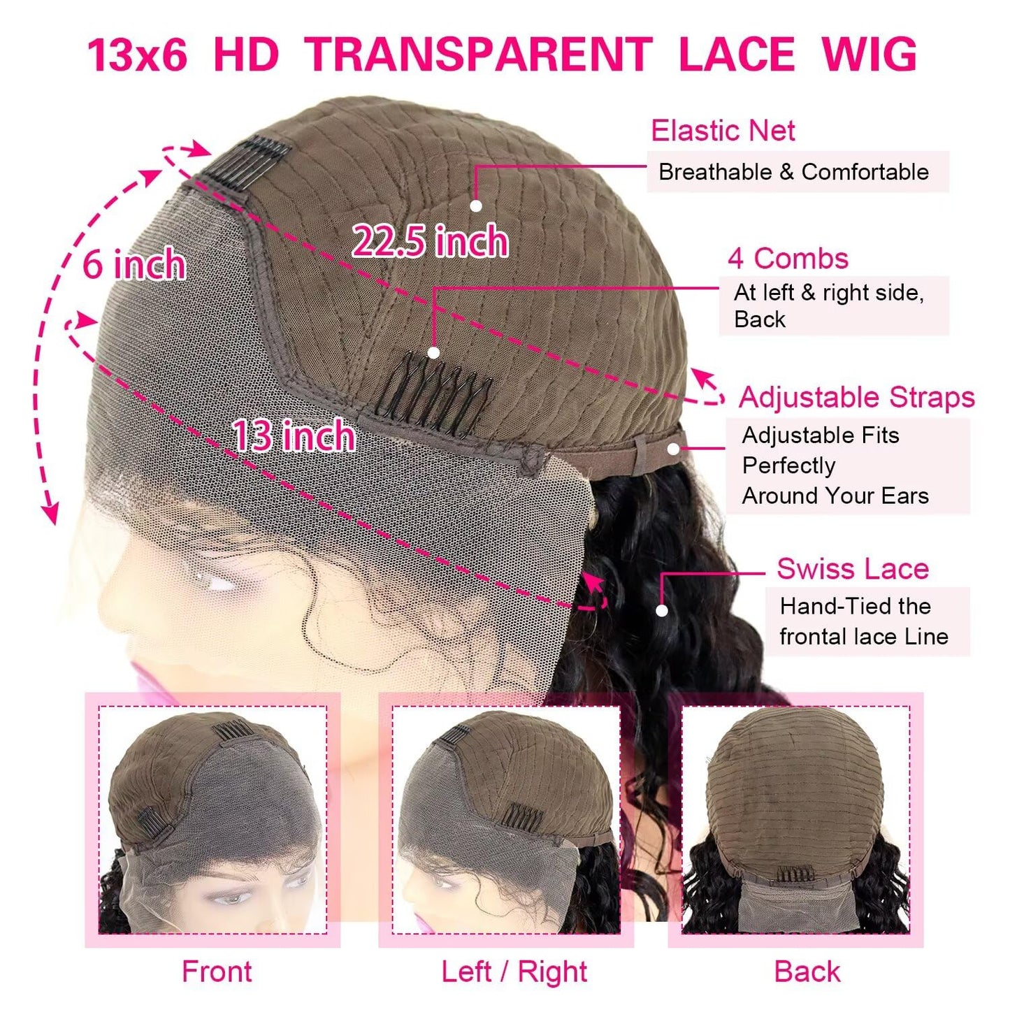 Yeeaak deep wave lace front wig human hair pre plucked hd lace frontal wigs 180% density