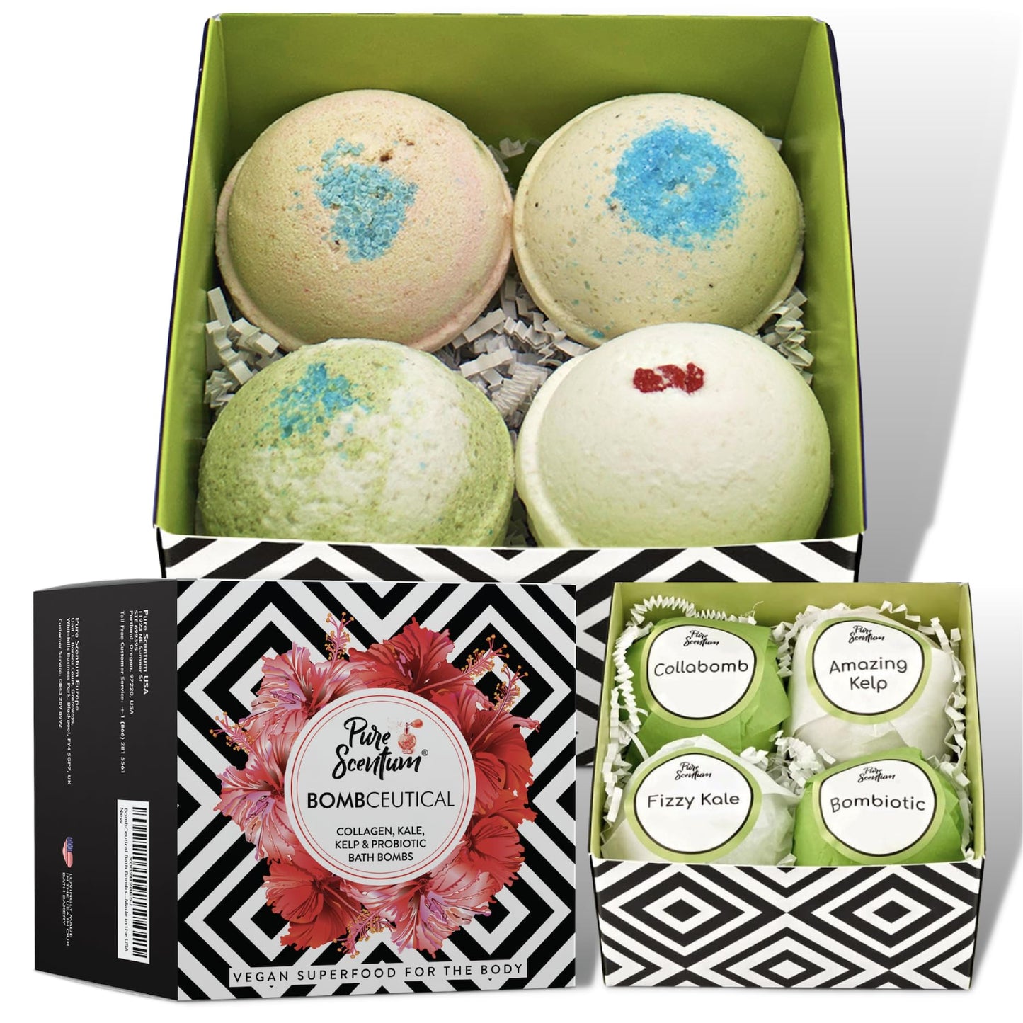 Bombceutical - Bath Bombs for Women - Soothes Acne, Dermatitis, and Eczema - Relaxing Bath Bomb Gift Set for Women with Kale, Kelp, Collagen, and Probiotic to Nourish the Skin