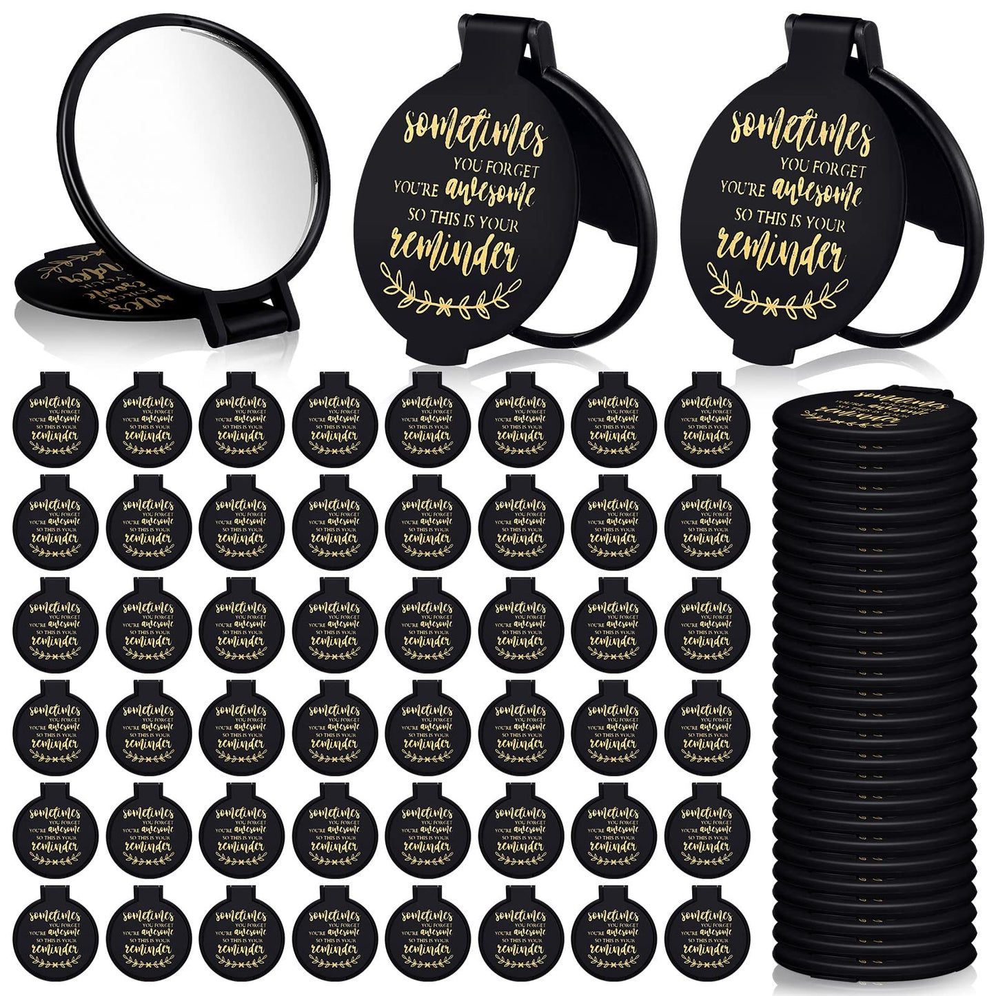 Weysat 48 Pcs Mini Pocket Compact Mirrors Bulk, Sometimes You Forget Your Awesome, Inspirational Gifts for Coworker Employee Guest Positive Affirmation, Small Gifts Bulk for Women, Guests, Christmas