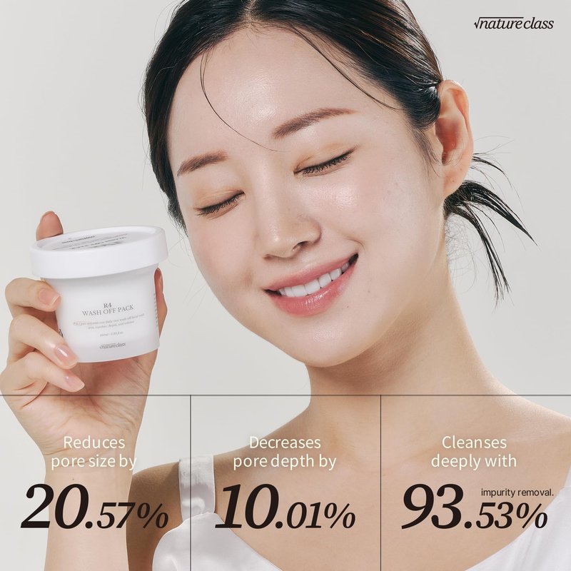 NATURECLASS R4 Rice Wash Off Facial Mask – 4-in-1 Korean Skin Care, Pore Refining, Gentle Exfoliating, Hydrating, Smooth Texture, Rice Ferment & Enzyme, Soft Cream Wash-Off, 3.38 fl oz