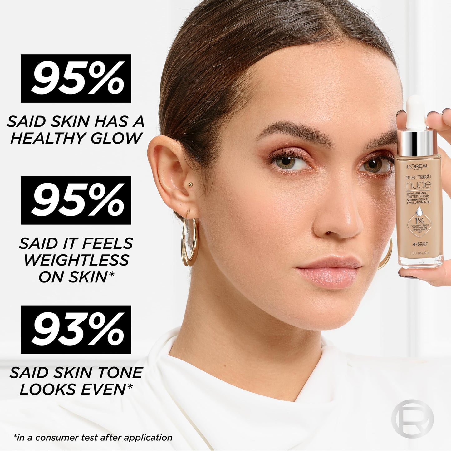 L'Oreal Paris True Match Nude Hyaluronic Tinted Serum Foundation with 1% Hyaluronic acid, Medium 4-5, 1 fl. oz.