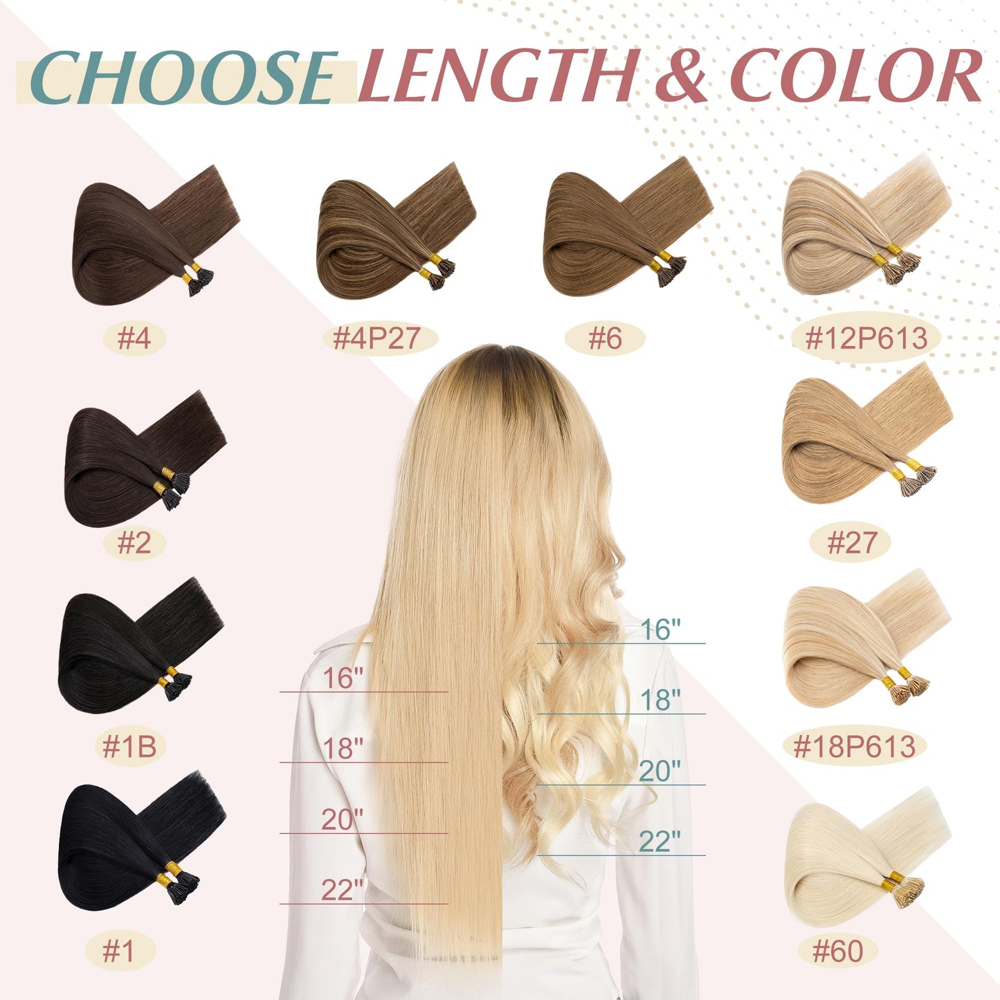 SEGO I Tip Hair Extensions Human Hair Keratin Pre Bonded MicroBeads Tip Balayage Natural Silky Straight Extensions 100 Strands 50g/Pack -16 Inch Golden Brown&Bleach Blonde