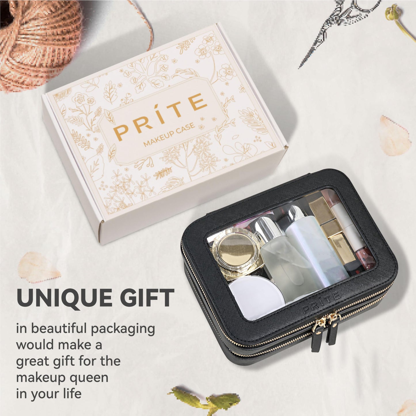 Prite Clear Makeup Bags Double Layer Cosmetic Bags with a Separate Brush Compartment Travel Makeup Bag for Women Travel Accessories Organizer for Purse(Black)