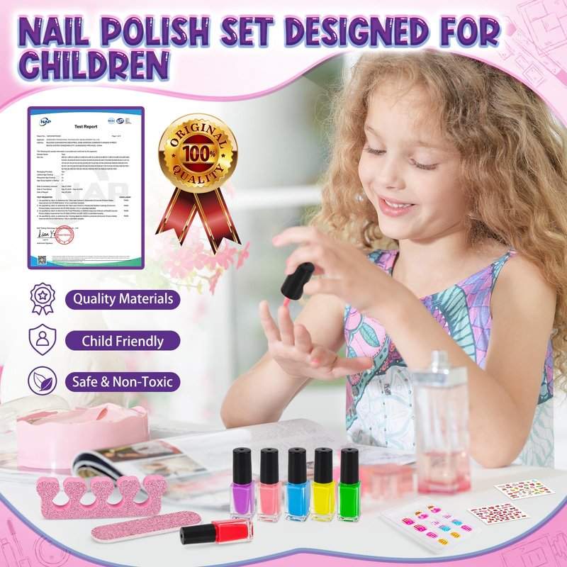 EULRGAUS Kids Nail Polish Set for Girls, 14PCS Nail Art Kit with Nail Dryer, Non Toxic Nail Polish kit and Fake Nails for Kids, Girl Toys Age 6-8, Halloween Christmas Birthday Gifts for Girls 8-12