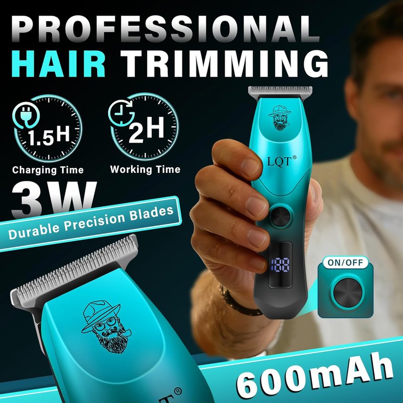Men's Hair Clippers Kit - 4-in-1 Grooming Set with Nose Trimmer & Electric Shaver | Wireless USB Rechargeable, Blue Ombre Design