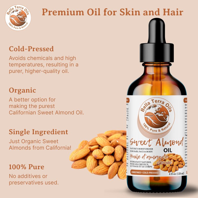 Bella Terra Oils - Natural Sweet Almond Oil 16oz - Purity Meets Luxury with Almond’s Vitamin B & Minerals, Cold-Pressed Elixir for Mesmerizing Skin