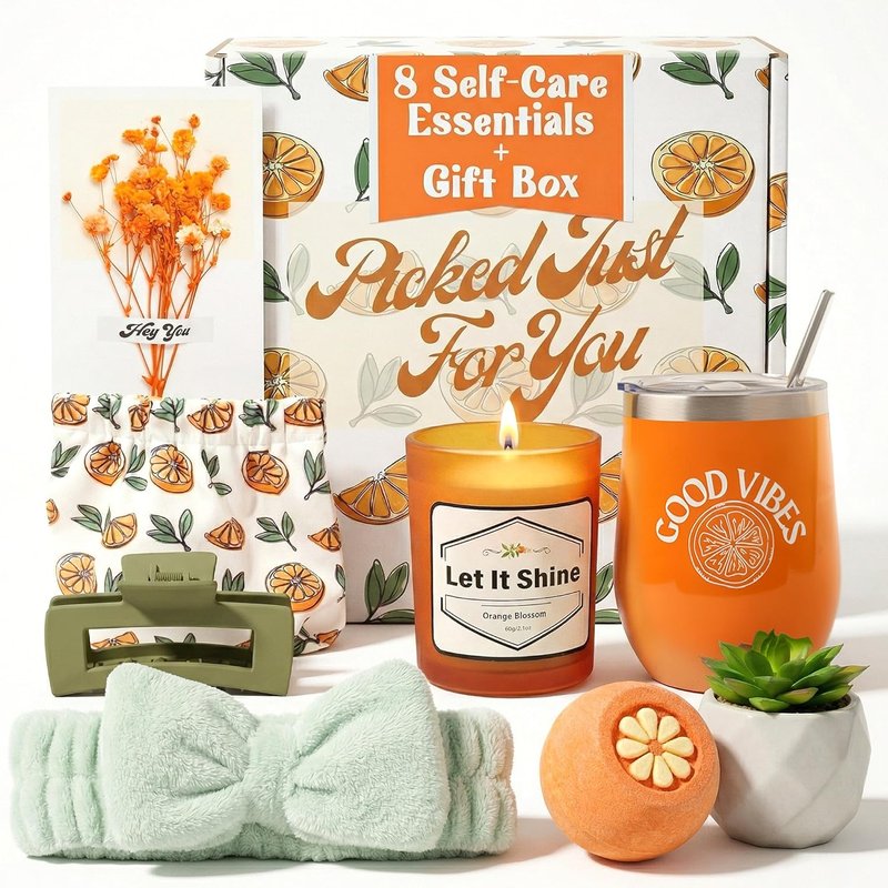 Get Well Soon Basket for Women | Self-Care Spa Kit with Accessory Bag - 8-Piece Relaxing Collection