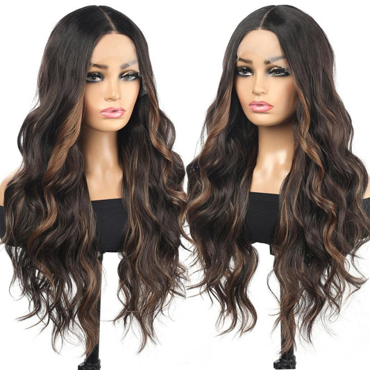 Rallarkrysset Highlight Lace Front Wig 13x4x1 Pre Plucked Ombre Brown Wigs for Women Ready to Wear HD Glueless Natural Long Wavy Wig for Women Middle Part Natural Look