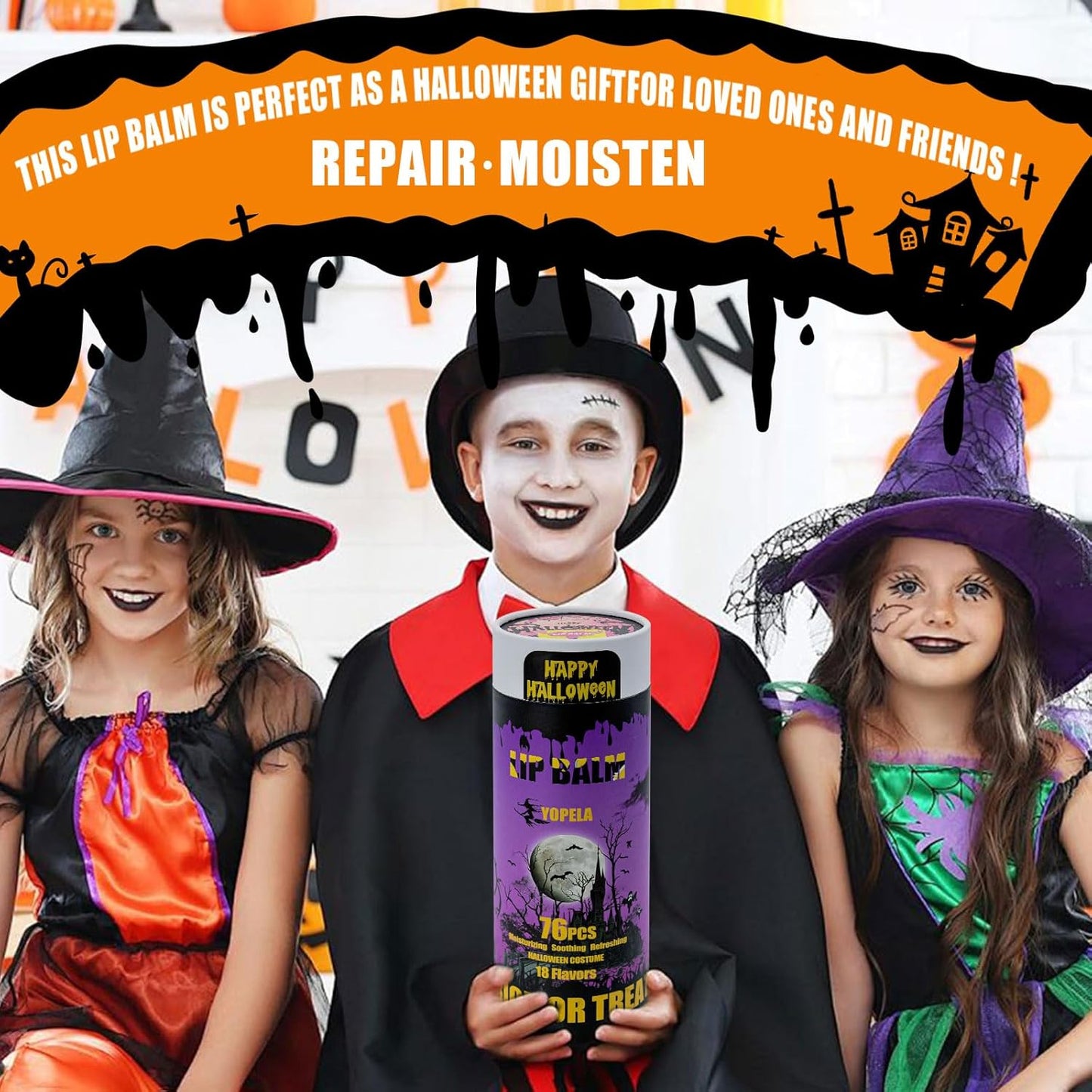 Yopela Halloween Lip Balm Set - 76 Packs of 18 Flavors | Moisturizing Chap Stick for Men, Women & Kids