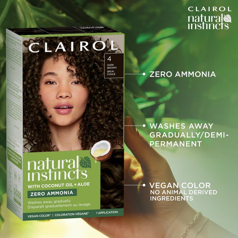 Clairol Natural Instincts Demi-Permanent Hair Dye, 2 Black | Ammonia‑Free, Vegan Hair Color with Coconut Oil & Aloe Vera | Pack of 3