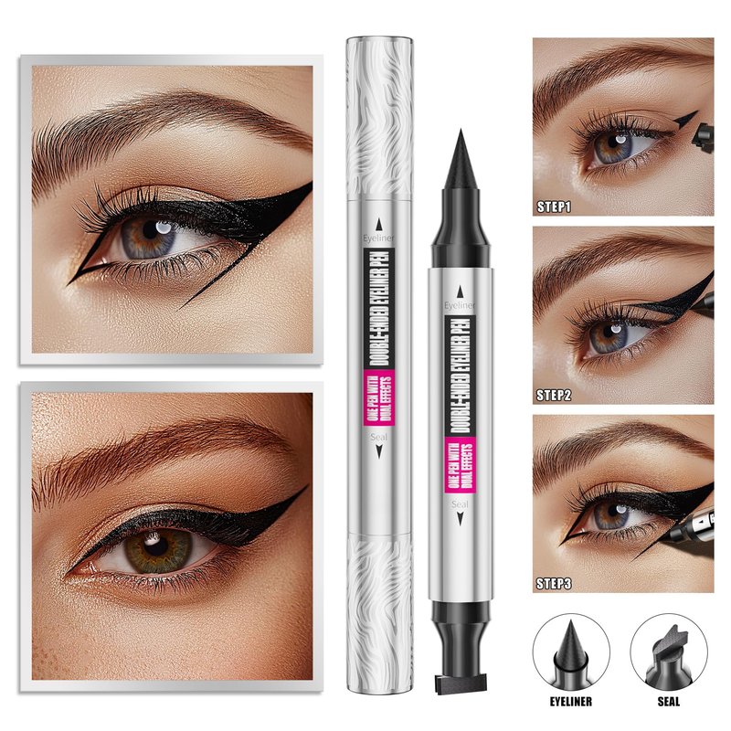 Yanqina 2-in-1 Double Head Winged Eyeliner Stamp - Waterproof, Smudge-Proof & Fade-Resistant Black Liquid Liner Cat Eyes