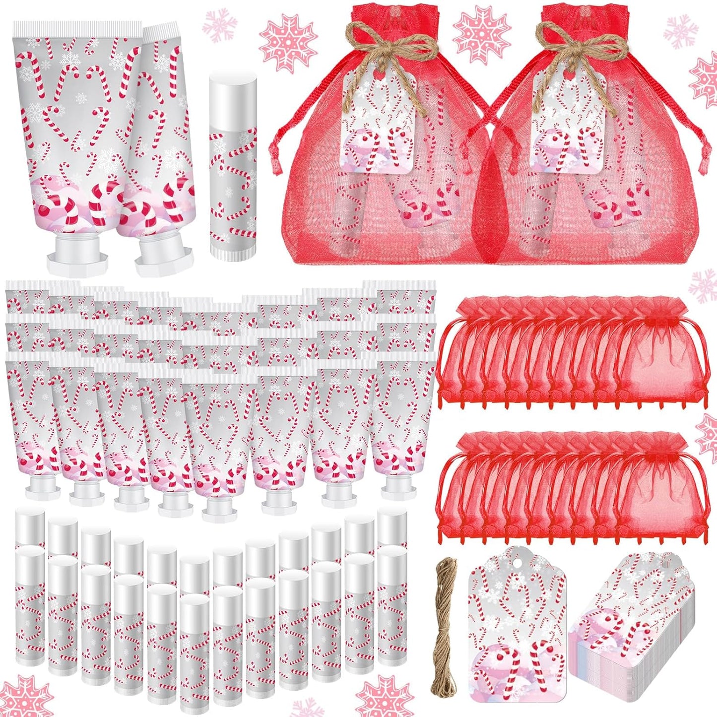 Christmas Candy Cane Hand Cream & Lip Balm Set - Travel Size Gifts for Women | Bulk Holiday Favors