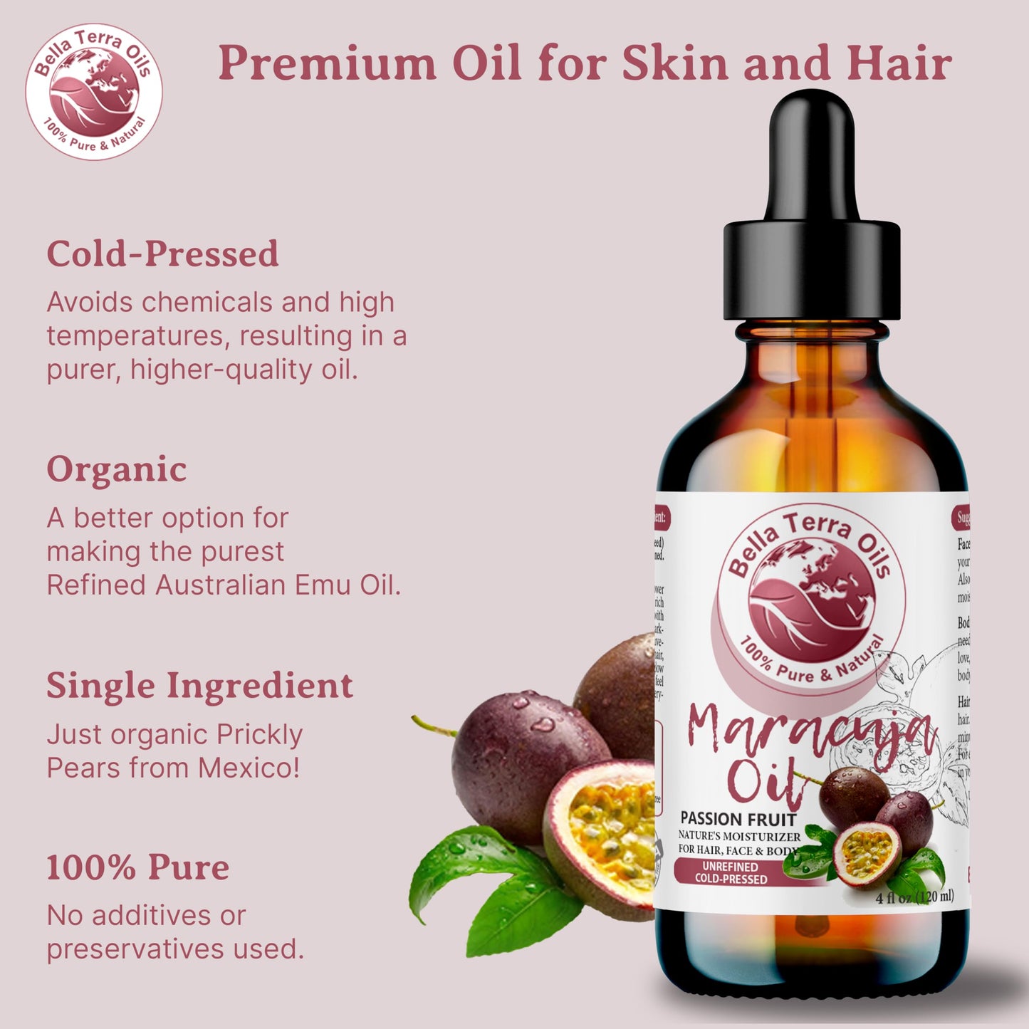 Bella Terra Oils - Maracuja (Passion Fruit) Oil 8 oz - A Symphony of B-Vitamins & Antioxidants, Immerse in the Luxury of Silky, Soft Skin