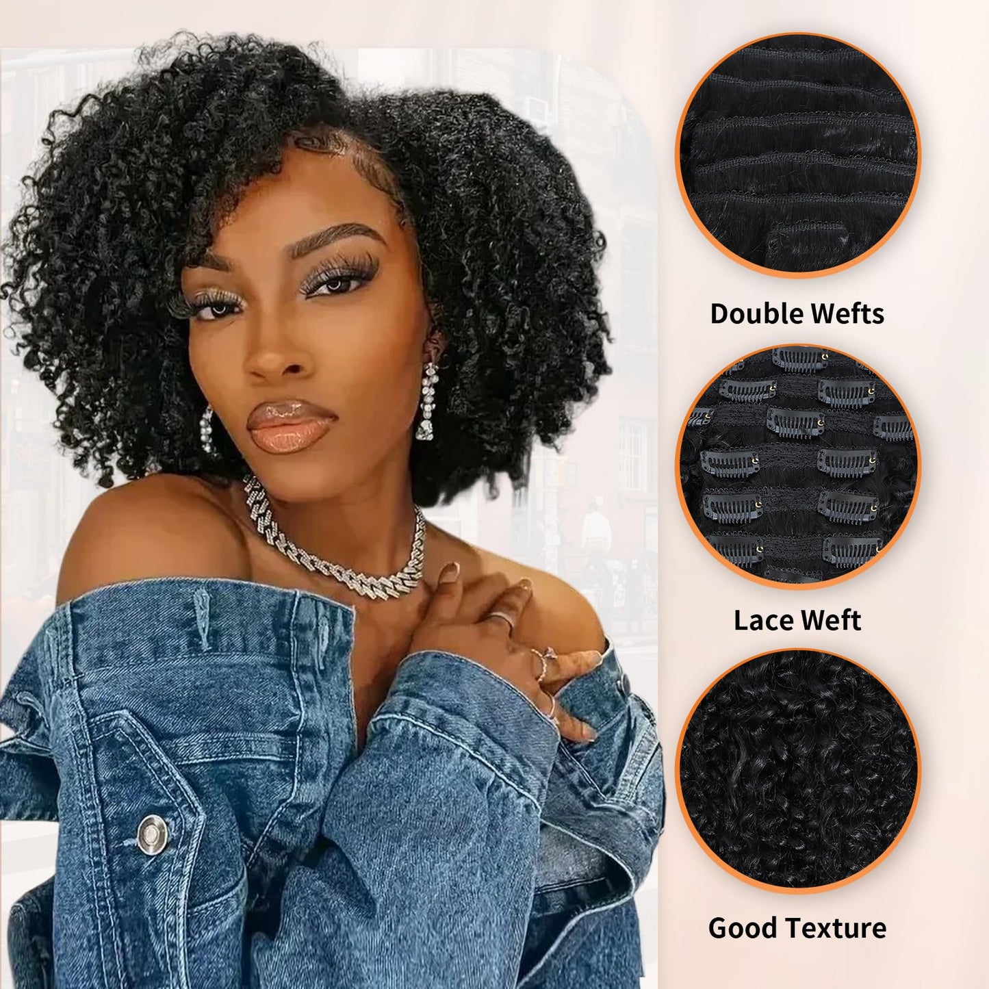 MAHKOTAKU Kinky Curly Clip ins Human Hair 3C 4A Curly Clip in Hair Extensions for Black Women 120g/set 8Pcs with 20Clips 10A Brazilian Human Hair Natural Black (14 Inch 1B)