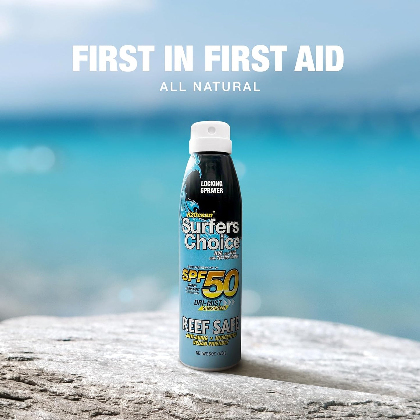 H2Ocean SPF 50 Sunscreen Spray - Quick-Drying Tattoo Aftercare & UV Protection | Reef-Safe, 6 oz (Pack of 2)