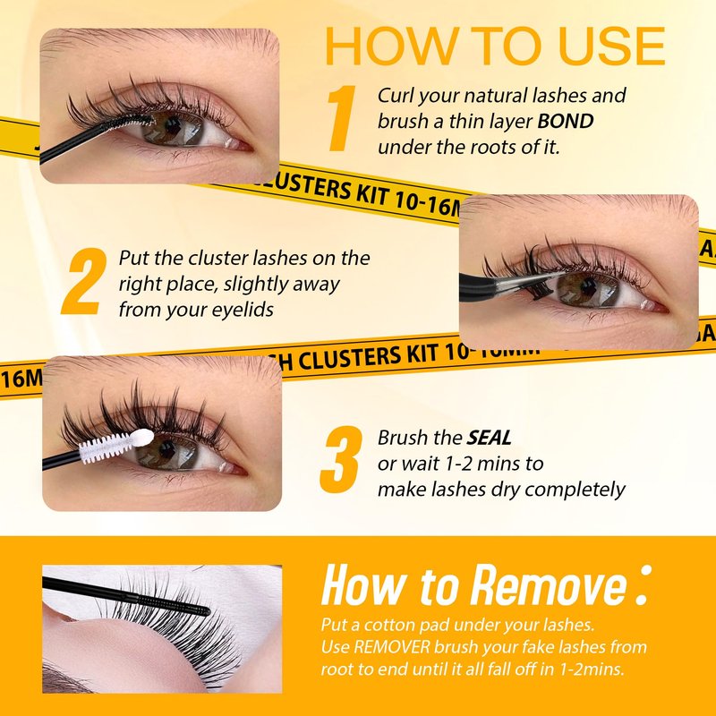 JIMIRE Manga Lash Clusters Kit Natural Anime Eyelash Clusters Kit 10-16MM Natural Lash Extension Kit with Lash Bond and Seal Lash Applicator Wispy D Curl Cluster Eyelash Extensions