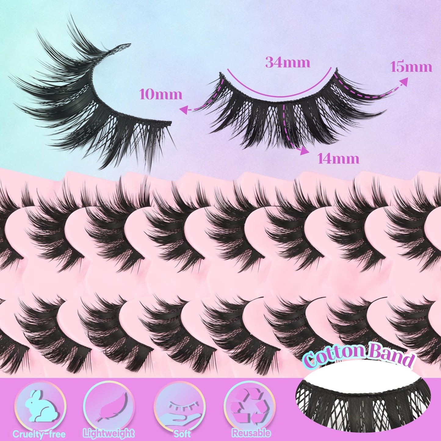 Losha Lashes Fluffy Manga Lashes 8D Volume Spiky Anime False Eyelashes 8 Pairs Soft Asian Eye Lashes Pack (Pop)