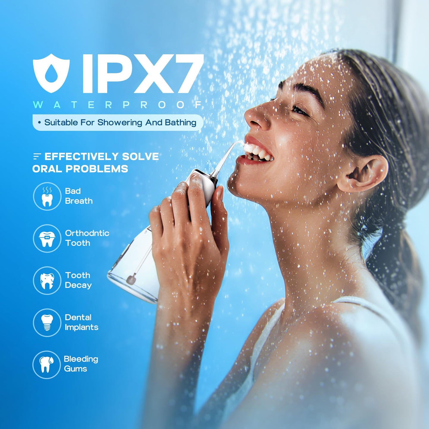 Water Flosser Cordless Portable, 300ML Detachable Oral Irrigator for Teeth Cleaning, 5 Modes Dental Water Flosser for Braces & Gum Care, USB Rechargeable Waterproof