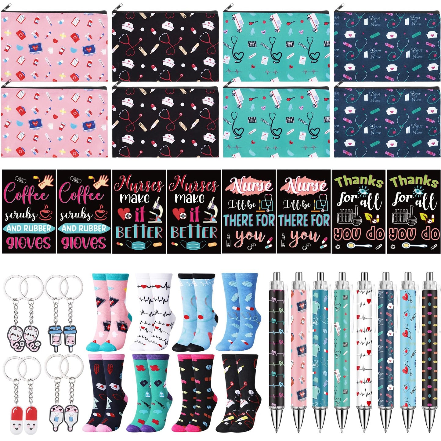 Fulmoon 40 Pcs Cna Week Appreciation Gifts Bulk 2026 Nurse Gifts for Women Novelty Socks Makeup Bags Keychains Notebooks Ballpoints for Cna Nurse Graduation