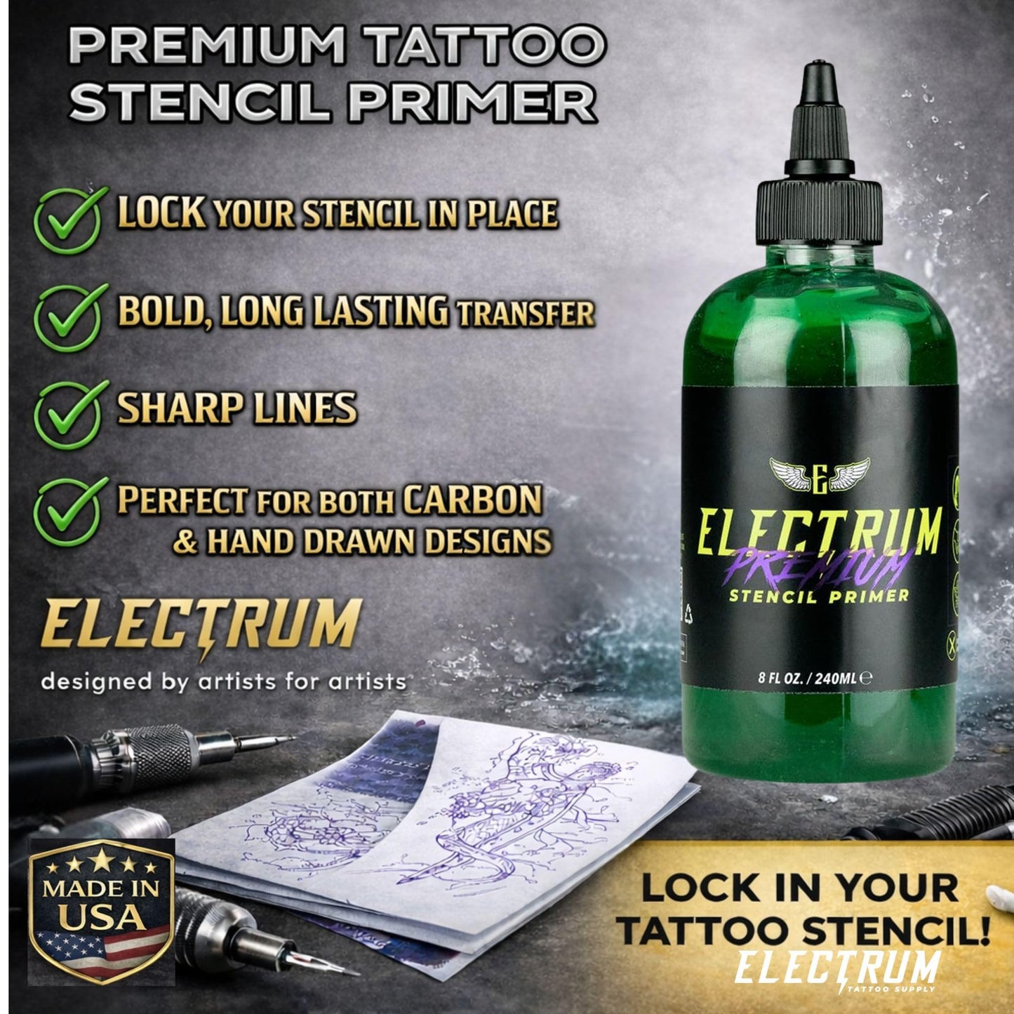 Electrum Tattoo Stencil Gel Solution Premium Transfer Gel 8 oz (Stencil Gel)
