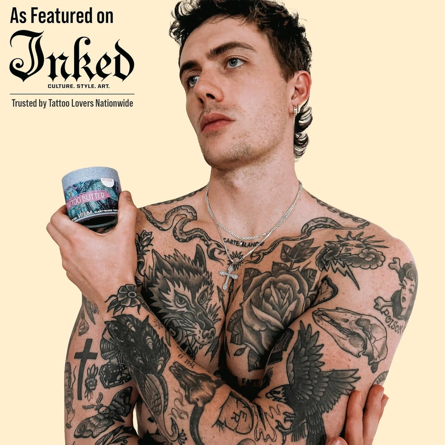 VITIUM Tattoo Butter Aftercare Balm - Vegan Formula for Brightening & Healing Tattoos | 5oz, Tropical Scent