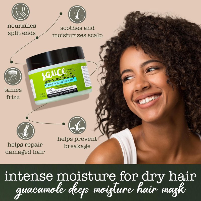SAUCE Deep Conditioning Hair Mask for Dry Damaged Hair, Guacamole Whip (12 Fl Oz) Frizz Control with Avocado, Jarrah Honey, Monoi & Argan Oil