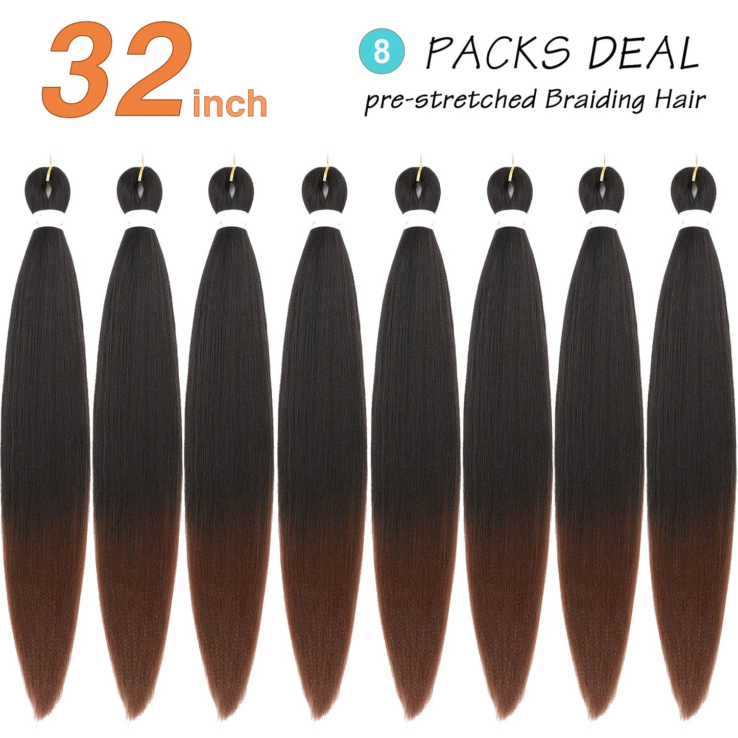 Callia 32 Inch Pre Stretched Braiding Hair Extension 8 Packs Soft Yaki Texture Braiding Hair Pre Stretched Hot Water Setting Synthetic Hair Extension For Twist Braidings (32Inch-8PACK, 1B/30)