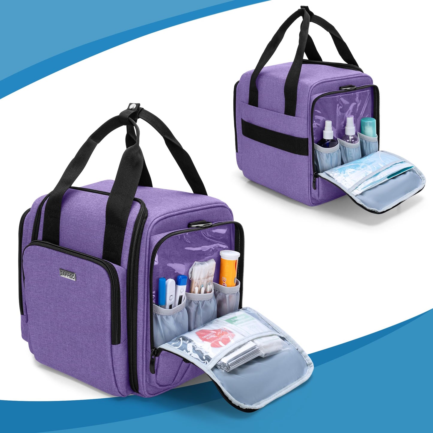 BAFASO Large Medicine Storage Box Come with 4 Removable Pouches, Pill Bottle Organizer for Daily Use, Purple