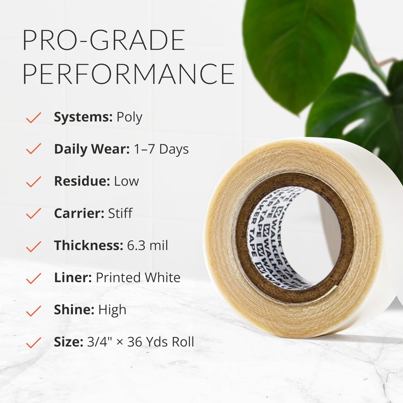 Walker Tape 1522 Clear Roll 3/4 x 36 Yards for Wig Installs, Lace Systems, Toupee Applications, Hair Tape Prep and Adhesive Strips Use Offering Hypoallergenic Comfort, Daily Wear Hold and Low Residue