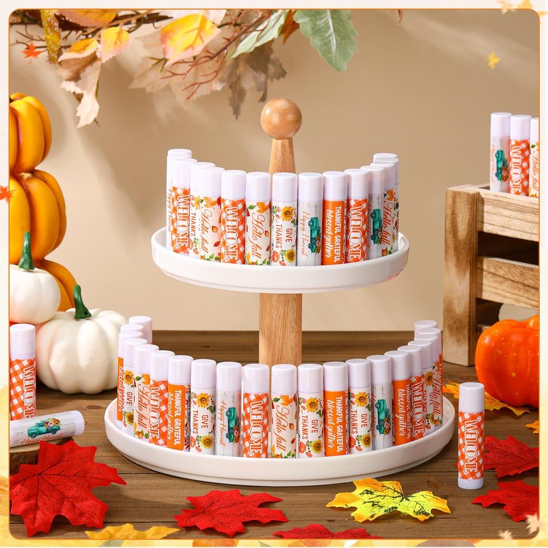 Siifert 50 Pcs Thanksgiving Christmas Party Gifts Bulk Thanksgiving Lip Balms Favors Holiday Basket Stuffers Christmas Stocking Stuffers Small Thank You Gifts for Women Men (Pumpkin Spice Flavor)