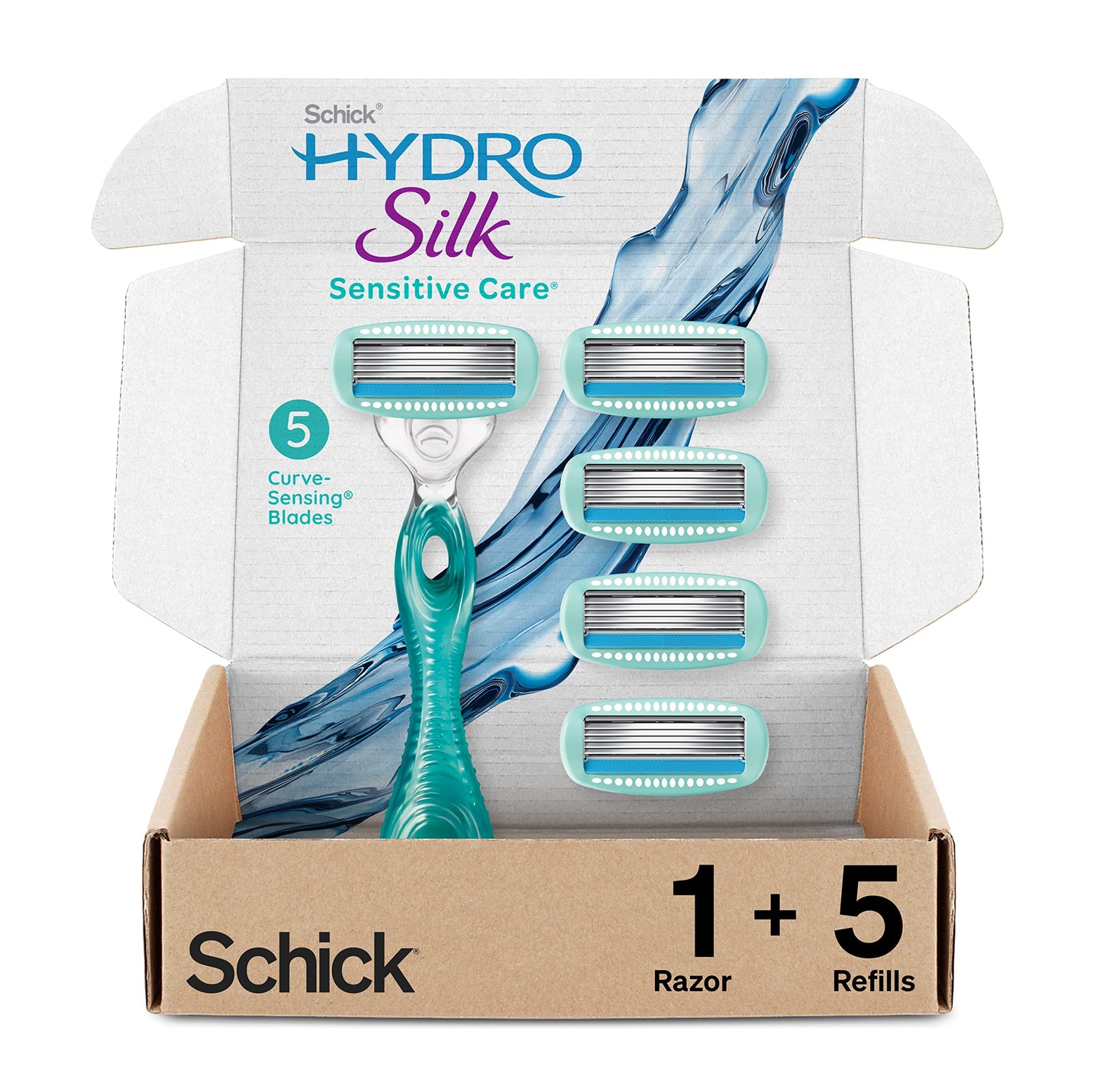 Schick Hydro Silk Sensitive Skin Razor for Women With 5 Moisturizing Razor Blade Refills & Moisturizing Razor Blade Refills for Women with Shower Hanger, 6 Count (Pack of 1)