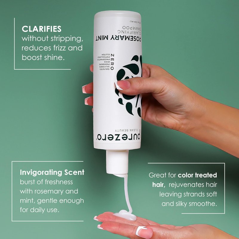 Purezero Rosemary Mint Clarifying Silicone Free Shampoo & Conditioner Set – Vegan Duo for Balanced Scalp, Build-Up Removal & Fresh Minty Finish – Sulfate-Free, Paraben-Free, Cruelty-Free, 2×12 oz