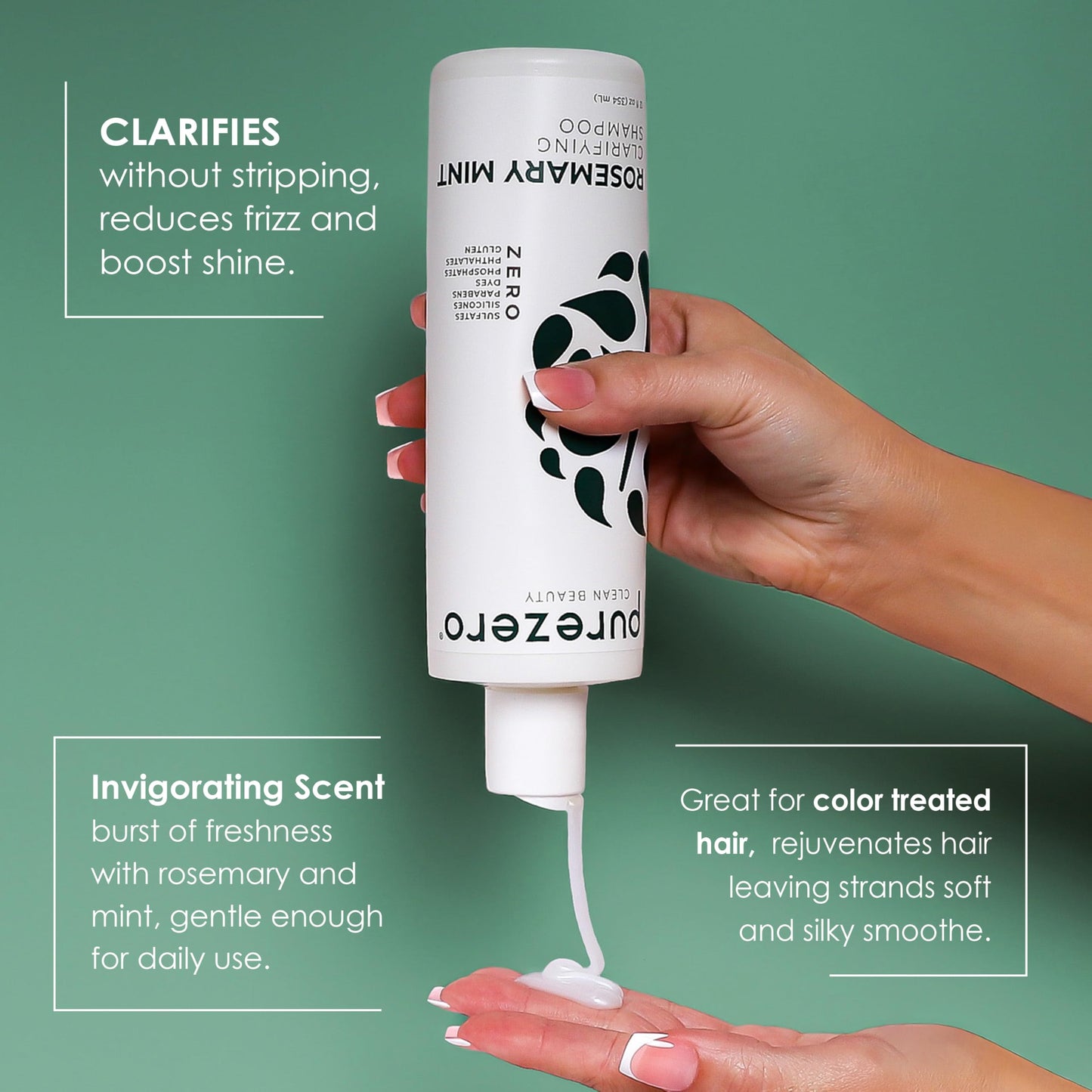 Purezero Rosemary Mint Clarifying Silicone Free Shampoo & Conditioner Set – Vegan Duo for Balanced Scalp, Build-Up Removal & Fresh Minty Finish – Sulfate-Free, Paraben-Free, Cruelty-Free, 2×12 oz