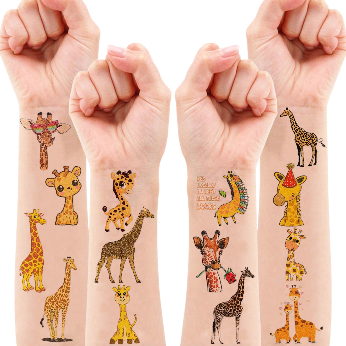 96 PCS Giraffe Face Pre-cut Temporary Tattoos for Kids Sticker