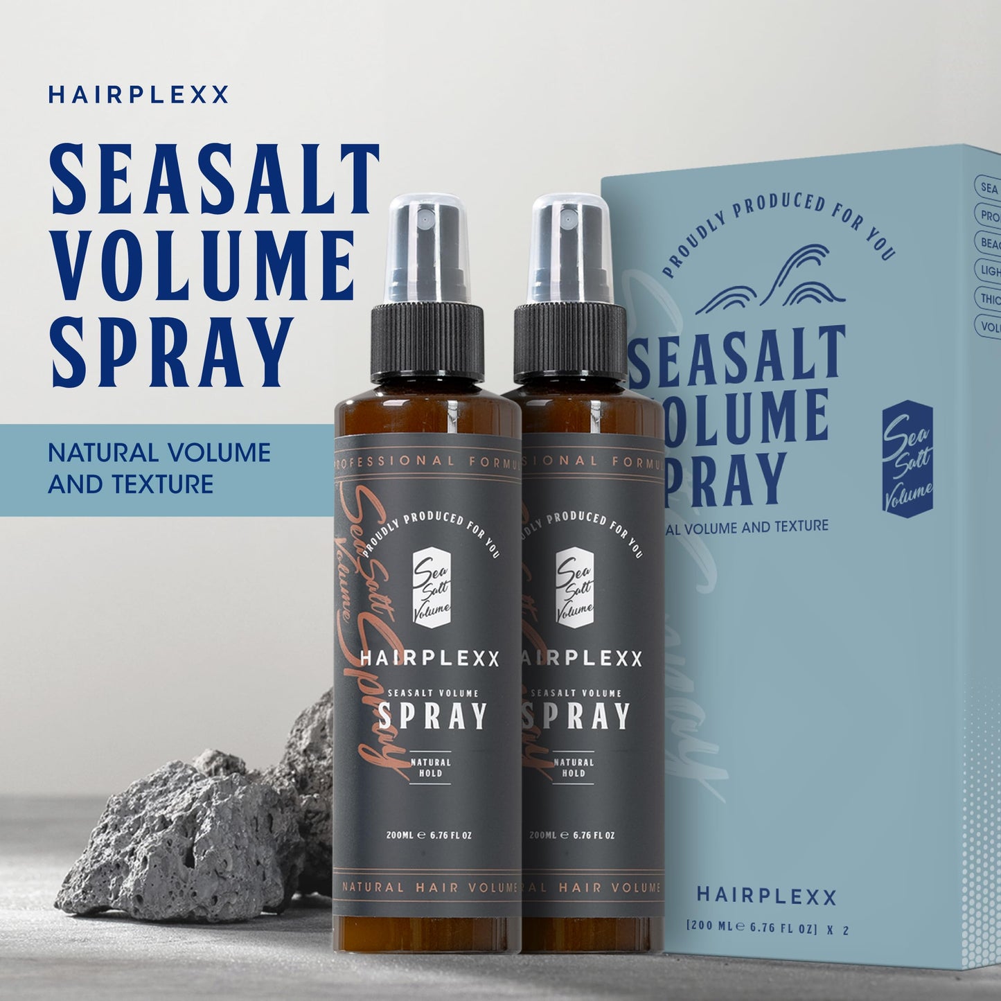 Hairplexx Sea Salt Volume Hair Spray for both Men and Women, Natural Thick and Volumizing Hair Look with Matte Finish and Natural Hold, Paraben Free (6.76 Fl Oz (Pack of 2), Ocean Fresh)