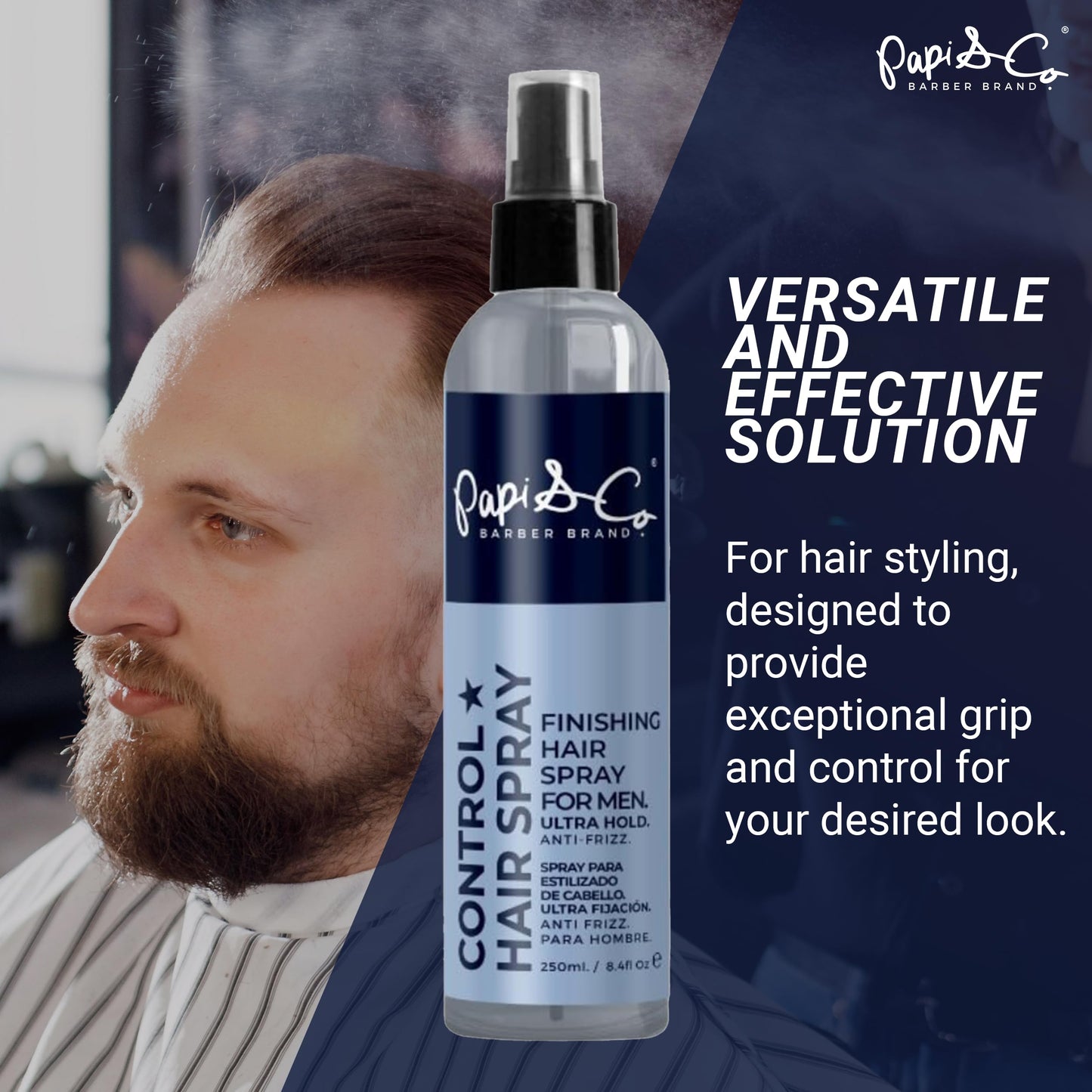Papi & Co. Control Hair Spray - Extreme Hold, Volumizing & Frizz-Free Hairspray - Flexible Styling & Heat Protection - Lightweight, Non-Sticky Finish - Long-Lasting Hold for All Hair Types - 8.45 oz