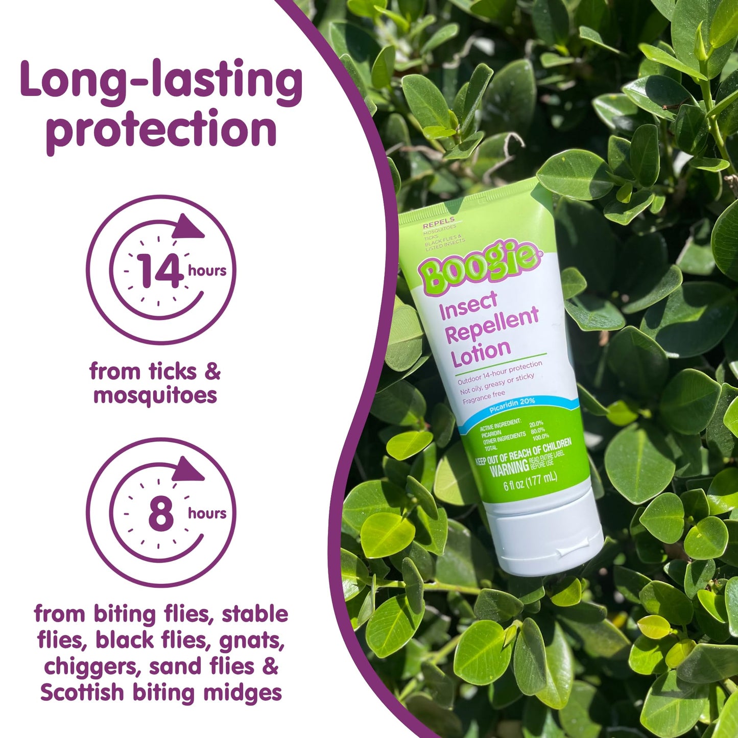 Boogie Insect Repellent Lotion for Mosquitoes, Ticks & Flies - 6 fl oz - DEET Alternative Mosquito Repellent - Up to 14-Hour Protection - Fragrance-Free