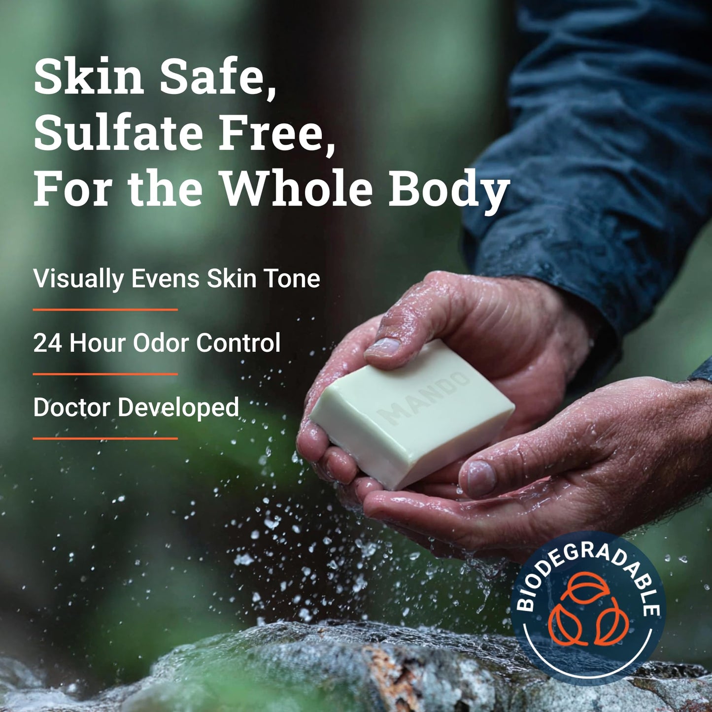 Mando Acidified Cleansing Bar - 24-Hour Odor Control - Removes Odor Better than Soap - Moisturizing Formula - SLS Free, Paraben Free - Safe For Sensitive Skin