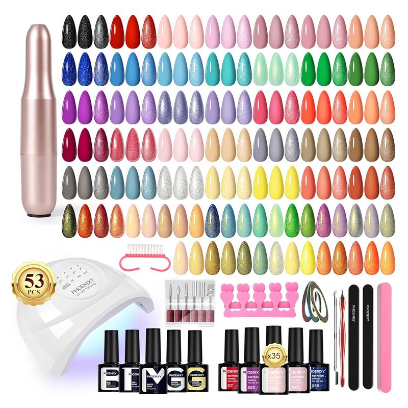 53 Pcs Gel Nail Polish Kit - UV Light & Nail Drill, 35 Colors with Glossy, Matte & Glitter Finishes | Perfect DIY Home Manicure Gift for Women