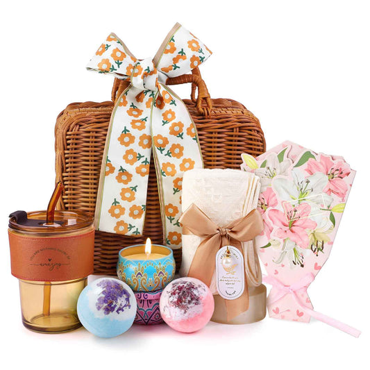 ListenVo Birthday Gifts for Women,Happy Bath Set Relaxing Spa Gift Baskets Ideas for Women,Her,Mom, Sister, Coworker, Wife, Girlfriend, Daughter,Unique Get Well Soon Self Care Holiday Gift Basket for Women.