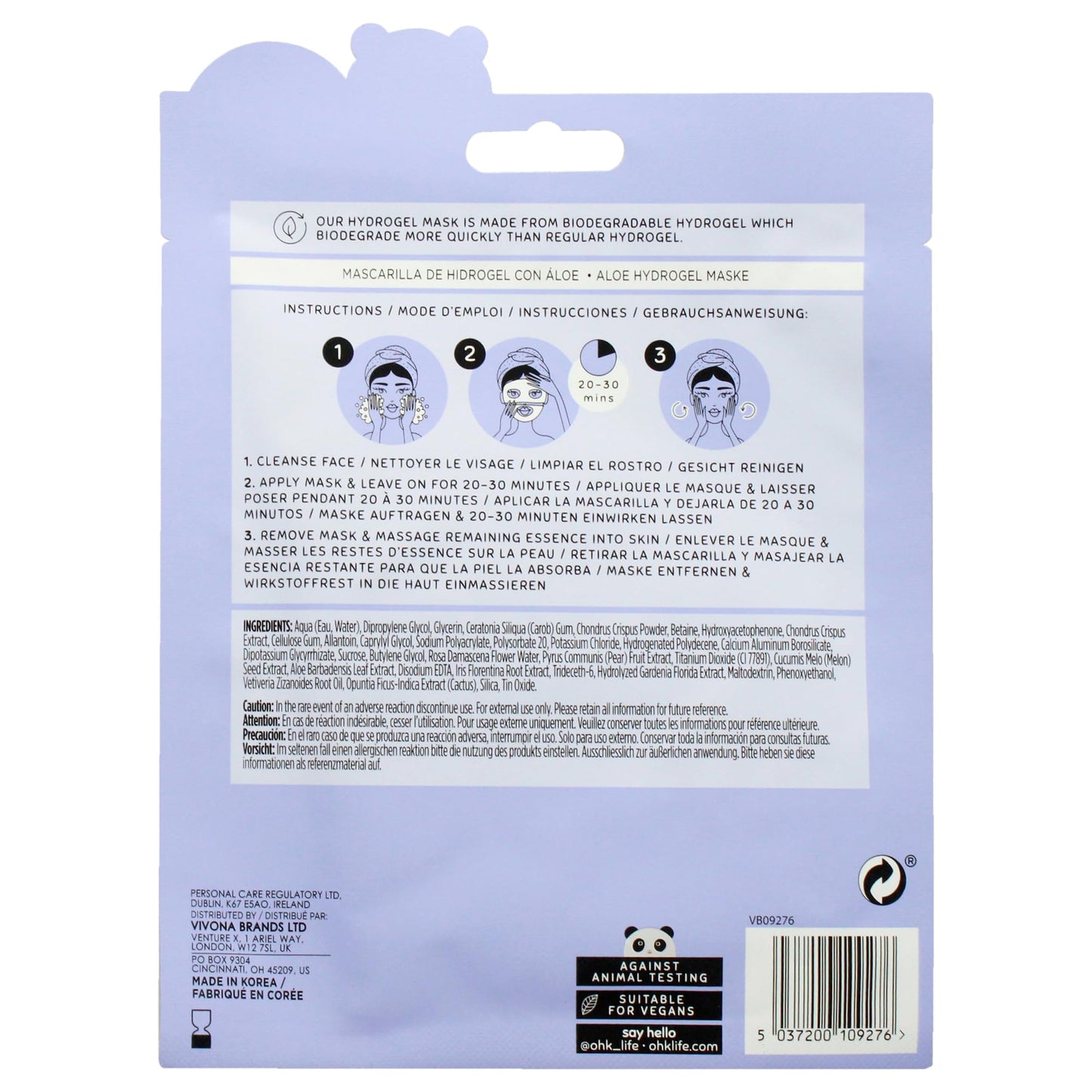 Oh K! Hydrogel Mask - Aloe Vera - Moisturizing Face Mask Sheet - Hydrating Face Sheets - Rich in Aloe Vera and Cactus Water - Korean Skincare - 1 Pc (Pack of 3)