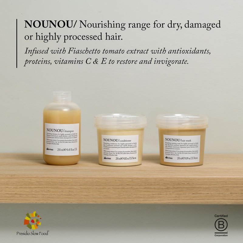 Davines NOUNOU Shampoo, Hydrating Gentle Cleansing Action for Highly-Processed, Chemically Treated, Dry, Damaged or Brittle Hair - Deep Nourishment Restores Softness with Tomato Extract, 8.45 Fl Oz