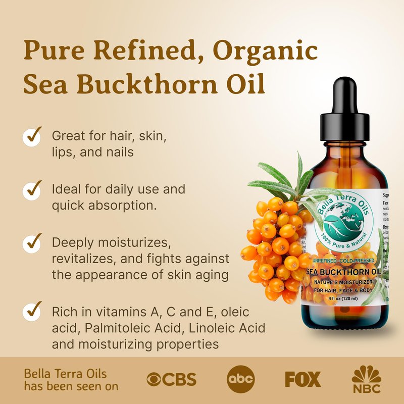 Bella Terra Oils - Sea Buckthorn Oil 16 oz - Capturing the Essence of Natural Sea Buckthorn Berries, Loaded with Omega-7 & Omega-9, A Sumptuous Embrace for Skin