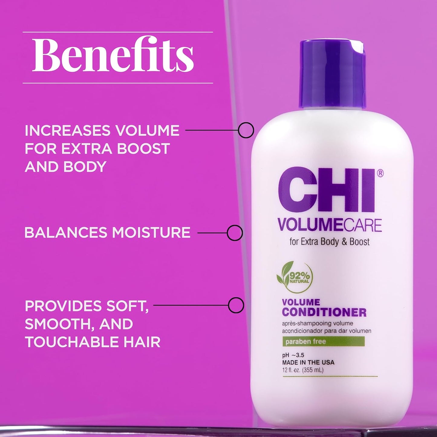 CHI VolumeCare Volumizing Conditioner - Boosts Volume for Thin, Fine Hair | Moisturizing Formula, 12 Oz