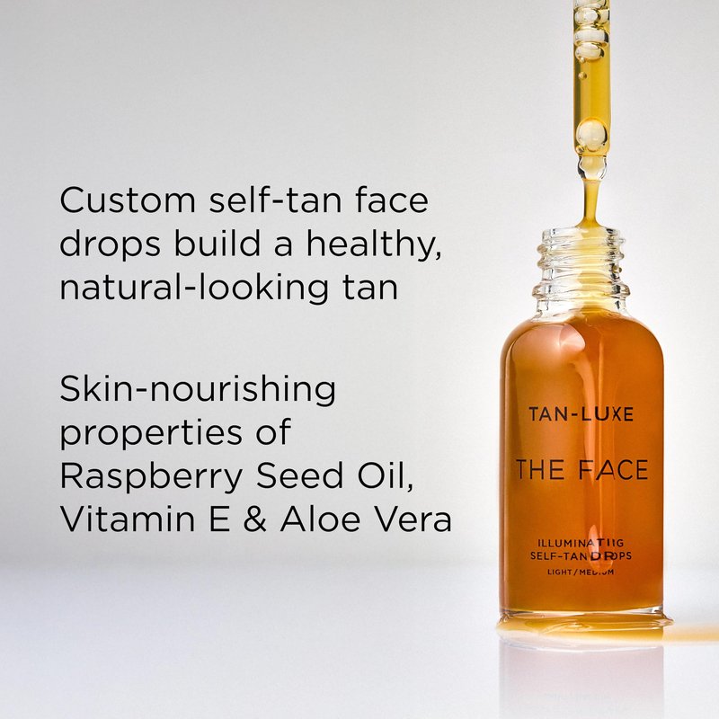 Tan-Luxe The Face, Illuminating Self Tan Drops, Custom Face Tanner for a Natural Looking Glow, Skincare Benefits, Mix with Moisturizer or Serum, Cruelty-Free. 0.33 fl. oz