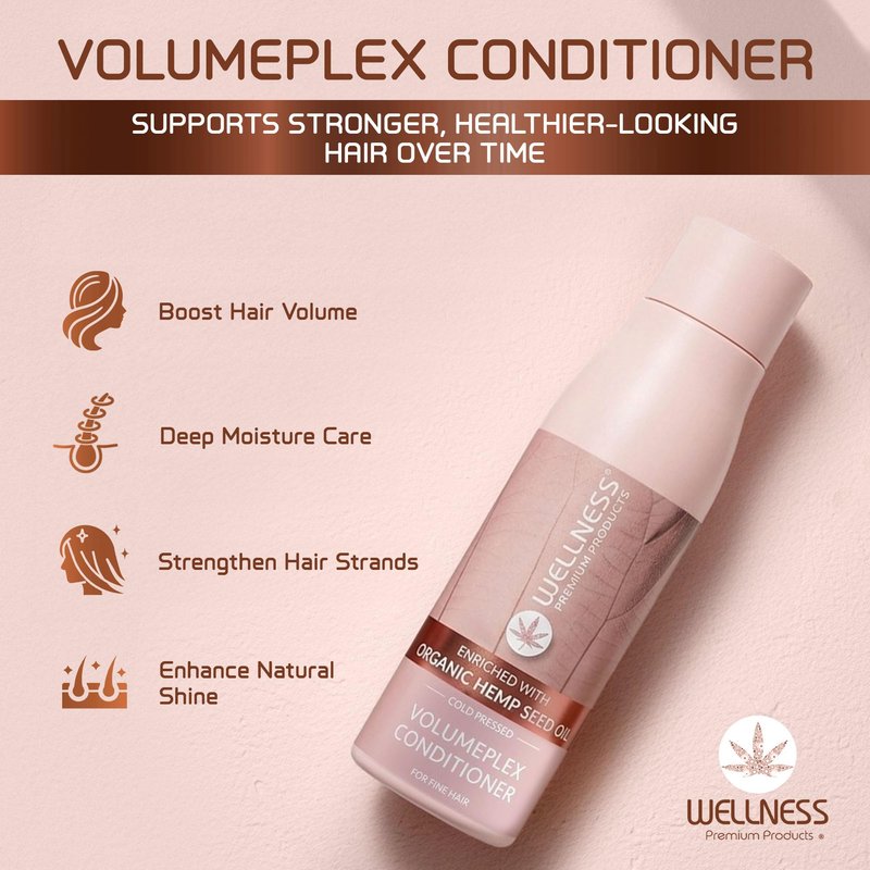 Wellness Premium Products Volumeplex Volumizing Conditioner for Fine Thin Hair |Hyaluronic Acid & Organic Hemp Seed Oil | Volume-Boosting, Nourishing Formula | Plant-Based Therapy, Color Safe, 500ml