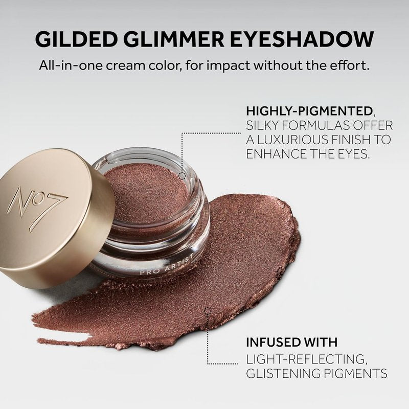 No7 Gilded Glimmer Cream Eyeshadow - Buildable Shimmer for Bold Color - Silky Long-Wear Makeup | Candlelight (3.4g)