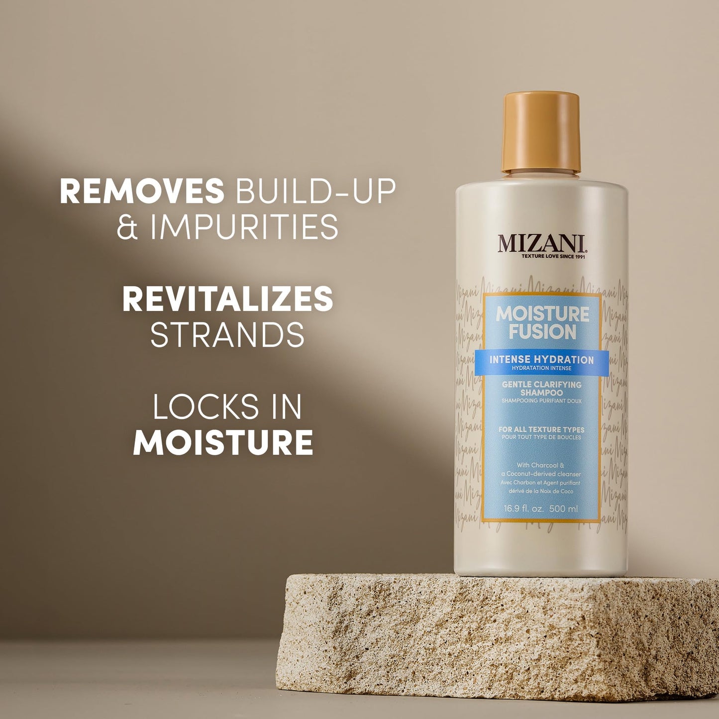 Mizani Moisture Fusion Gentle Clarifying Shampoo - Cleanses Hair to Get Rid Of Buildup, With Charcoal, For Curly Hair